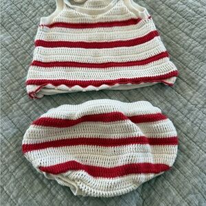 GAP Red and White Striped Knit Diaper Cover Set